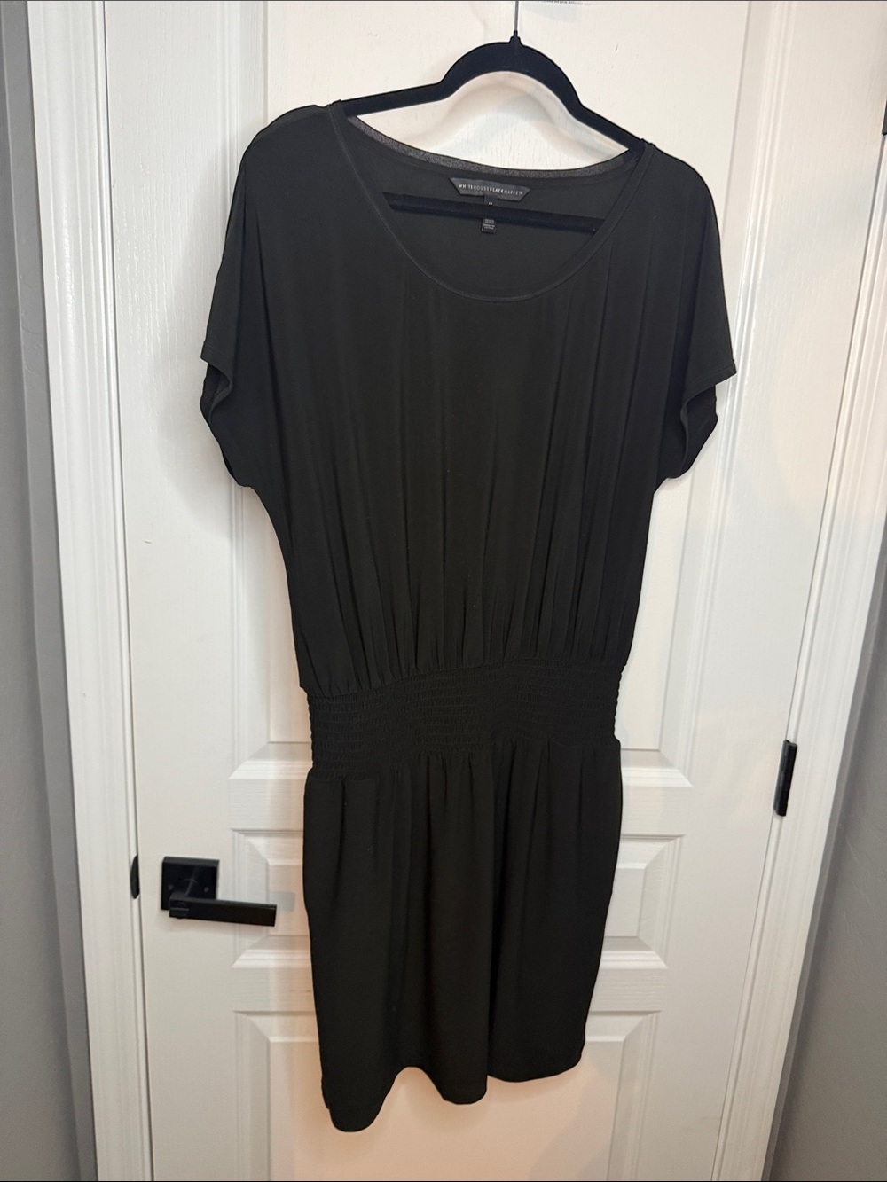 White House Black Market Black Short Sleeve Smocked Waist Mini Dress